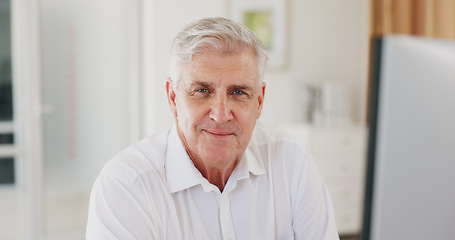 Image showing Portrait, ceo and happy senior man in office, company or corporate workplace for success in career. Face, manager and confident professional entrepreneur, business executive and boss in Australia.