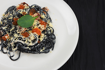 Image showing Black pasta with cuttlefish ink