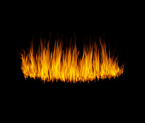 Image showing Orange flame, heat or light on black background with texture, pattern and burning energy. Fire line, fuel and flare isolated on dark wallpaper design or explosion at bonfire, thermal power or inferno