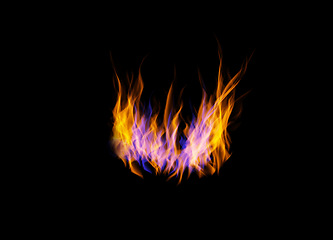 Image showing Orange flame, heat or light on black wallpaper with texture, pattern or burning energy. Fire line, fuel and flare isolated on dark background design or explosion at bonfire, thermal power or inferno.