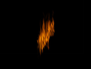 Image showing Orange flame, heat and energy on black background with texture, pattern or burning power. Fire line, fuel and flare isolated on dark wallpaper design or explosion at bonfire, thermal power or inferno