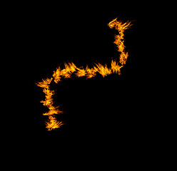 Image showing Fire, burning and orange flame on black background, inferno and power with mockup space. Heat pattern, ignite and sparks in a studio, energy and natural element, flammable and texture with glow