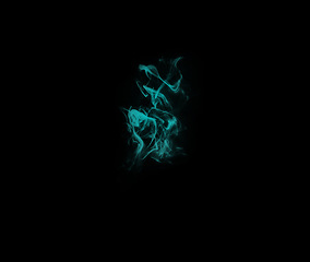 Image showing Blue smoke, studio and cloud with fog, gas and creative art with black background and magic effect. Steam, mystical swirl and colourful mist and shake with air, aura and abstract creativity
