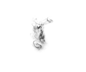 Image showing Black smoke, white background and fog, mist and incense with mockup space and art. Creative abstract, nature and steam with special effects, burning in a studio and haze with textures and vapor