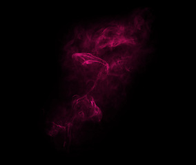 Image showing Pink smoke, black background and gas, vapor and incense with mockup space and art. Creative abstract, mist with special effects for burning flame and dark in a studio, glow and texture with fire