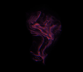 Image showing Smoke, shadow and red fog with vapor, incense and creative art with studio and swirl. Colorful, neon puff and black background isolated with steam effect, cloud and magic mist of aura in the air