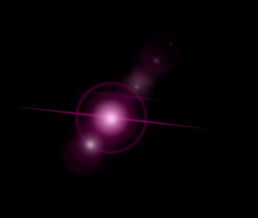 Image showing Flare, universe and a purple star in space on a dark background at night for astronomy. Sky, galaxy and a planet or nebula in the cosmos as part of a constellation on an interstellar backdrop