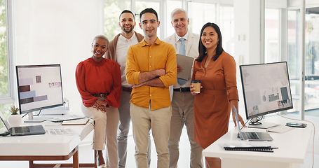 Image showing Diversity, portrait and happy business people in office with pride, collaboration and marketing team at work. Group, teamwork and employees together at professional company with confidence and smile