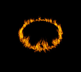 Image showing Circle flame, heat and light on black background with texture, pattern and burning energy. Orange fire, fuel and flare isolated on dark wallpaper design with sun explosion, thermal power or inferno.