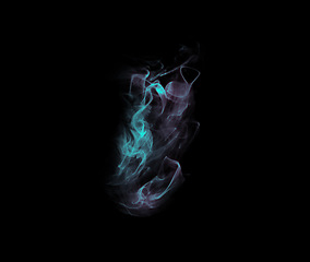 Image showing Blue smoke, studio and cloud swirl with gloomy fog, gas and creative art with black background and magic effect. Steam, mystical aura and colourful mist and shake with air and abstract creativity