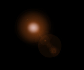 Image showing Galaxy, universe and an orange star in space on a dark background at night for astronomy. Sky, flare and a planet or nebula in the cosmos as part of a constellation on an interstellar backdrop
