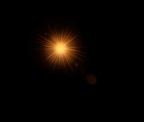 Image showing Galaxy, flare and an orange star in space on a dark background at night for astronomy. Sun, universe and a planet or nebula in the cosmos as part of a constellation on an interstellar backdrop