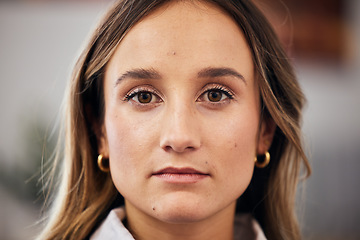 Image showing Serious face, business woman and portrait in startup company, office and workplace. Designer, creative professional and confident female entrepreneur, worker and employee in Australia for career.