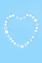 Image showing Christmas Heart Shape Wreath of White Snowflakes Stars and Balls