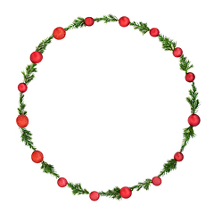 Image showing Christmas Red Bauble and Fir Wreath Decoration 