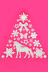 Image showing Christmas Tree Abstract with Unicorn and White Ornaments