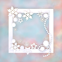Image showing Christmas Festive White Bauble Ornaments on Rainbow Sky Backgrou