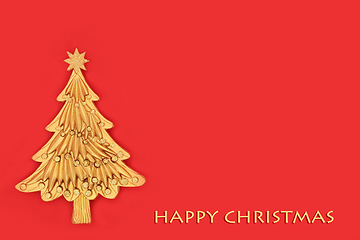 Image showing Happy Christmas with Gold Tree on Red Background