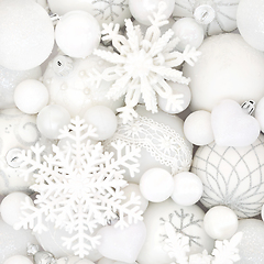 Image showing Christmas White Ornament and Snowflake Decorative Background