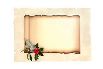 Image showing Christmas Parchment Paper Scroll Holly and Winter Flora