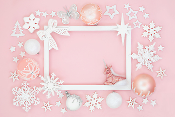 Image showing Mythical Unicorn North Pole Christmas Background Frame