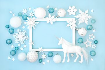 Image showing Magical Christmas Unicorn North Pole Background Border Frame