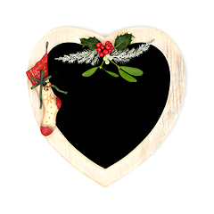 Image showing Christmas Heart Wreath with Stocking and Winter Flora