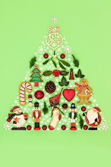 Image showing Festive Abstract Christmas Tree with Traditional Retro Symbols