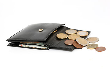 Image showing black wallet and euro coins 