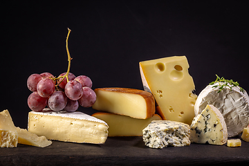 Image showing still life with cheese and grape