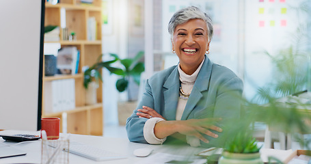 Image showing Pride, happy and senior professional woman, business leader or executive director smile for entrepreneurship. Portrait, startup and elderly business person, boss or manager happiness for online brand