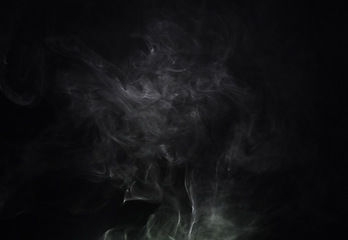 Image showing Smoke, black background and incense, fog or gas on mockup space wallpaper. Cloud, smog and magic effect on dark backdrop of steam with abstract texture, pollution pattern or mist vapor moving in air