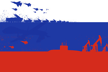 Image showing Russia flag, missile launch or war with Ukraine for freedom, justice or human rights with machine weapon. Bomb, shooting or drone strike with gun, military or army illustration in service for country