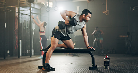 Image showing Fitness, friends and face in gym with confidence, workout and exercise class. Diversity, young people and wellness portrait of serious athlete with coach ready for training and sport at a health club