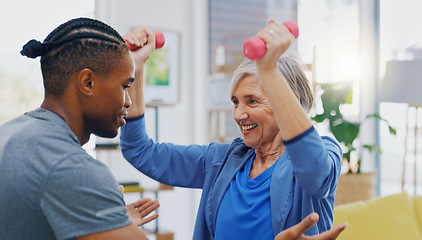 Image showing Physiotherapist, black man and senior woman with wellness, rehabilitation and consultation. Patient, male employee and female patient with healthcare, support and fitness with exercise and recovery