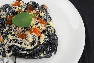 Image showing Black pasta with cuttlefish ink