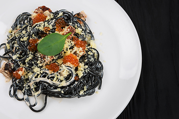 Image showing Black pasta with cuttlefish ink