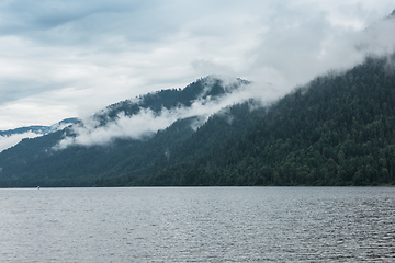 Image showing Foggy Teletskoye lake in Altai mountains