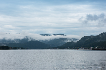 Image showing Foggy Teletskoye lake in Altai mountains