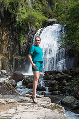 Image showing Woman at Korbu Waterfall