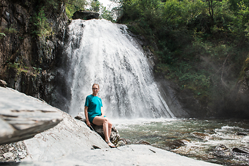 Image showing Woman at Korbu Waterfall