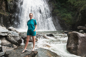 Image showing Woman at Korbu Waterfall