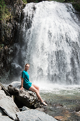 Image showing Woman at Korbu Waterfall