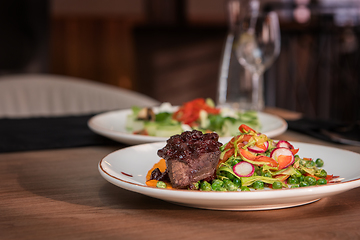 Image showing Roasted beef with berries sauce