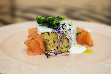 Image showing Potato casserole with broccoli and salmon