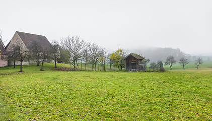 Image showing rural scenery with implement shed