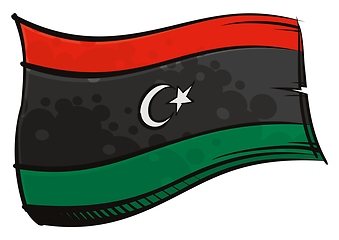 Image showing Painted Libya flag waving in wind