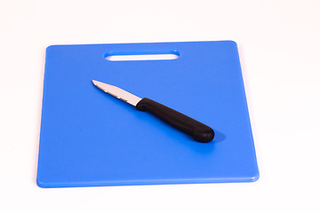 Image showing Paring knife on Blue Cutting Board