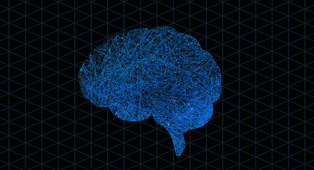 Image showing Brain graphic, neuro pattern and digital illustration with science hologram and mind connections. Black background, art and neuroscience pathway of intelligence, circuit system and cerebral lines