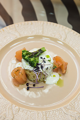 Image showing Potato casserole with broccoli and salmon